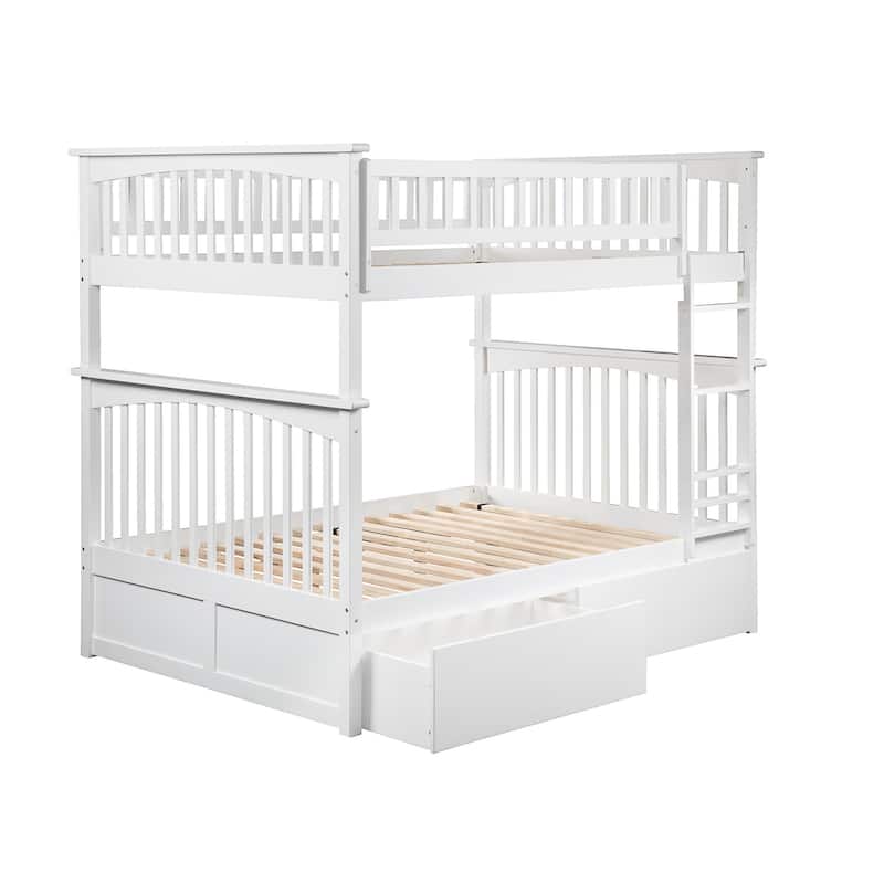 AFI Columbia Full over Full Size Bunk Bed with Bed Drawers and Charging Station in White