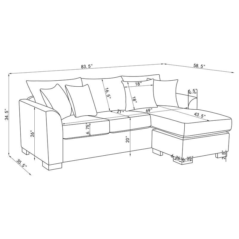 Storey Upholstered Sleeper Sectional Chaise Sofa