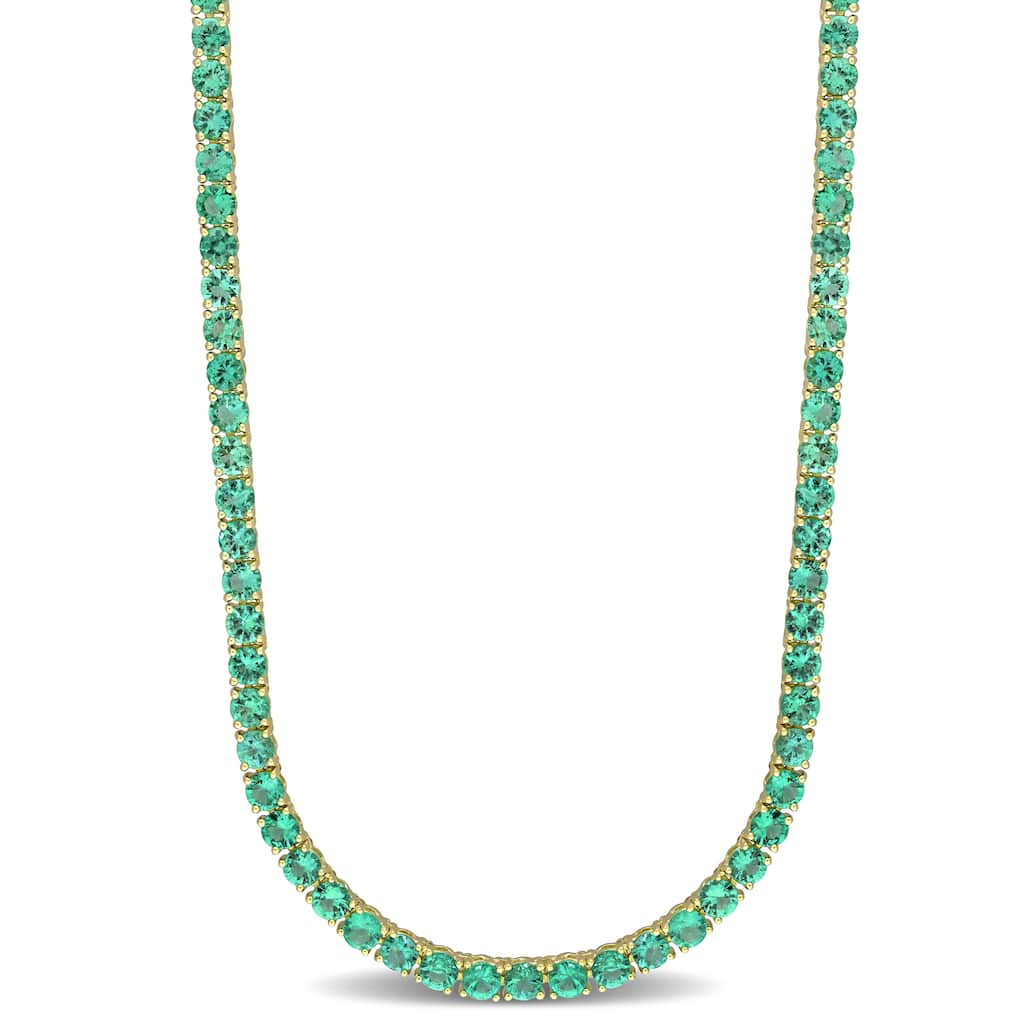 Miadora 7 1/2ct TGW Emerald Tennis Necklace in 14k Yellow Gold