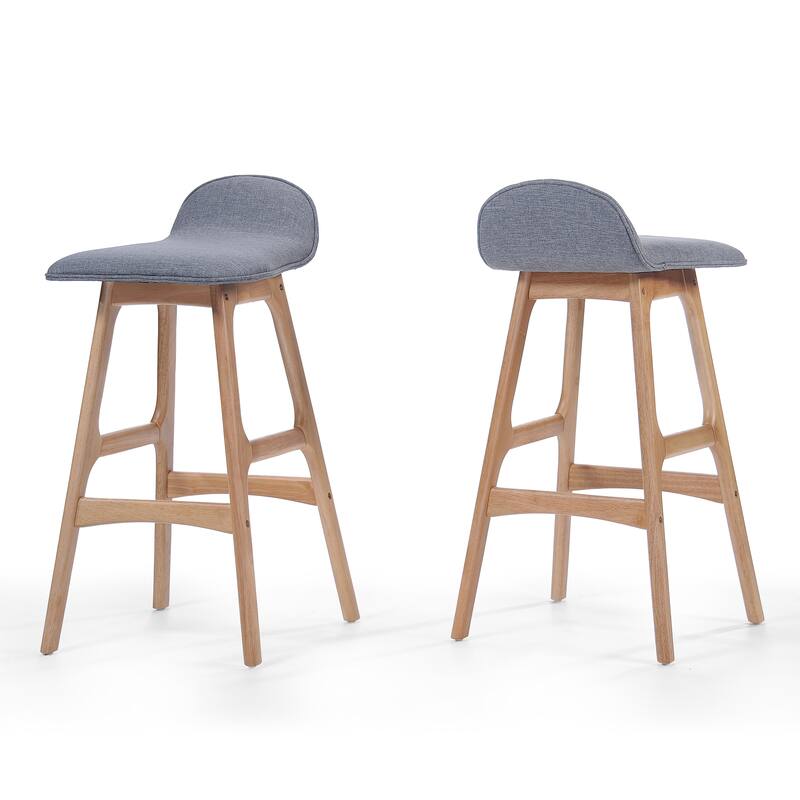 Mid-Century Modern Upholstered Barstools - Set of 2, Low-Back Fabric Stools for Kitchen & Bar