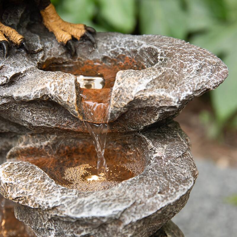 Glitzhome 25.25"H 4-Tiered Polyresin Eagel Stone Outdoor Fountain with Lights