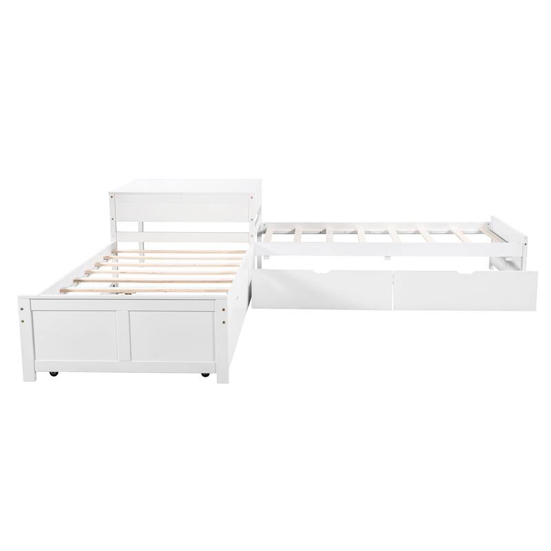 Modern Twin L-shaped Platform Bed with Trundle & Drawers