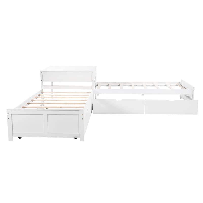 White Twin L-shaped Platform Bed with Trundle & Drawers