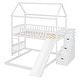 preview thumbnail 16 of 18, White Twin Over Twin Pine House Bunk Bed with Drawers and Slide