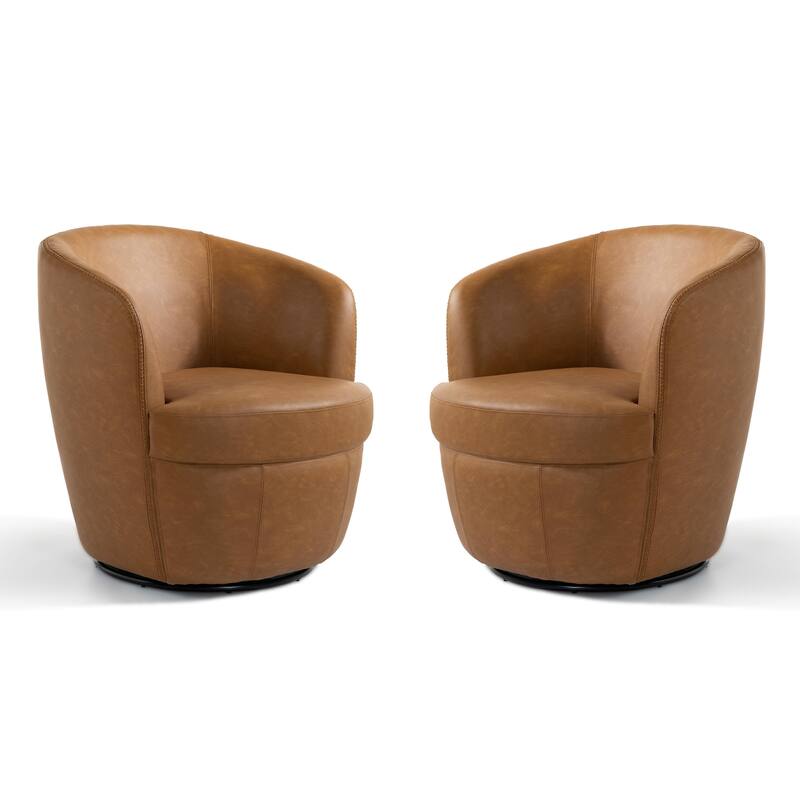32" Wide PU Leather Swivel Barrel Chair with Metal Rotary Base (Set of 2)