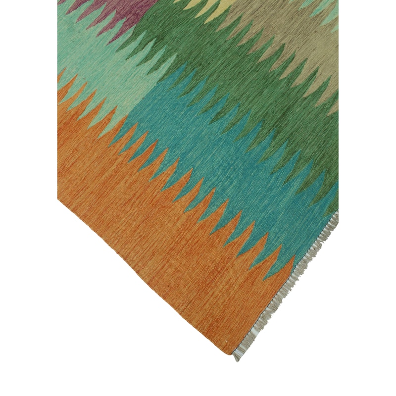Hand-Woven Winchester Kilim Shenshah Rust/Green Rug - 8'6" x 9'9"