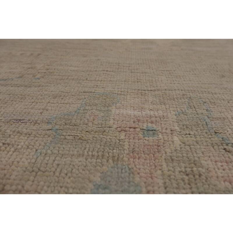 Beige Vegetable Dye Oushak Turkish Rug Hand-Knotted Floral Wool Carpet - 8'11"x 11'7"