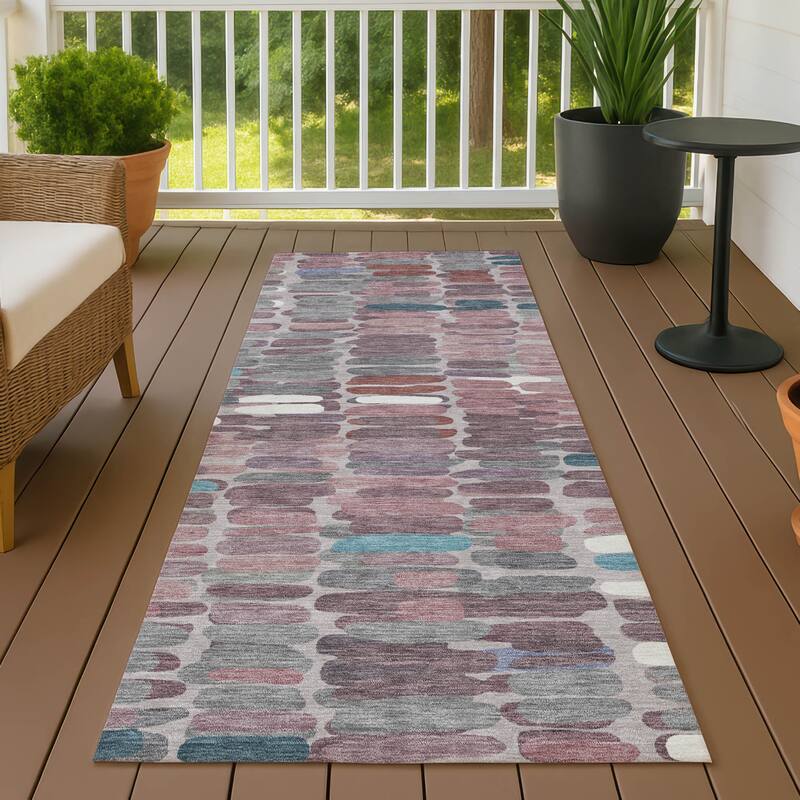 Machine Washable Indoor/ Outdoor Modern Caps Chantille Rug - Blush - 2'3" x 7'6"