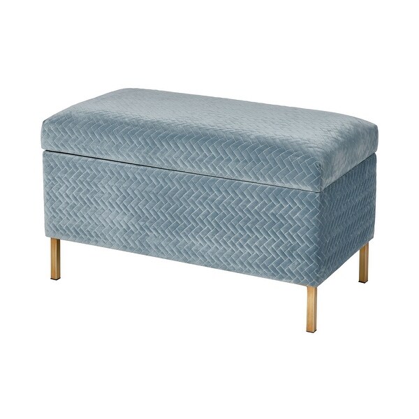 18.50” Blue Chenille with Gold Plated Feet Bench Shake Storage - N/A