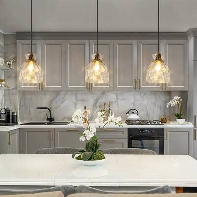 Elisie Modern Glam Pendant Light 1-Light Waterfall Glass Hammered Dome Kitchen Island Lighting Dining Room