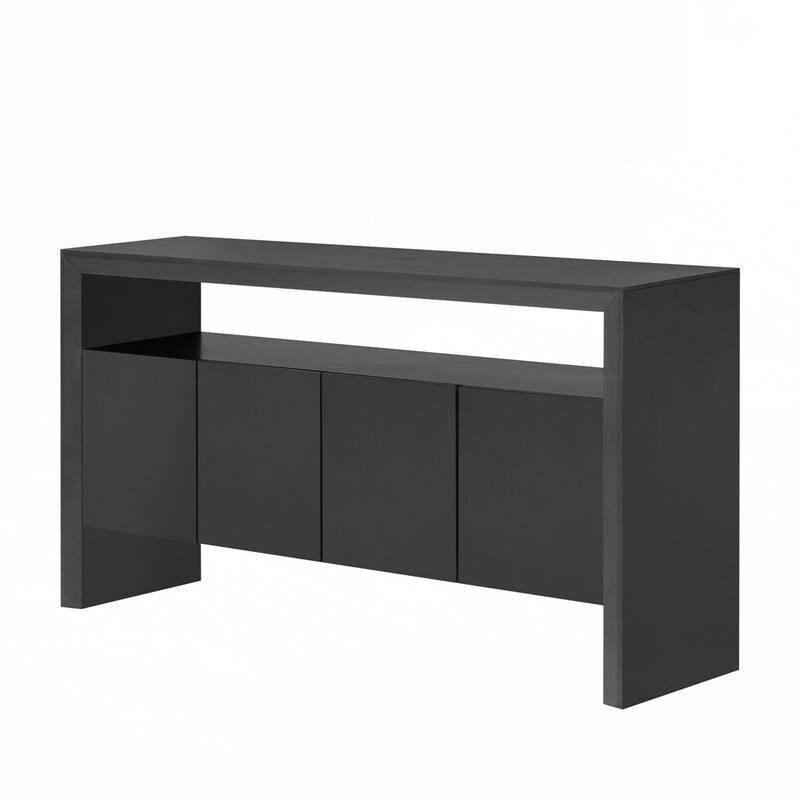 Solid Wood Veneer Sideboard with Open Shelf