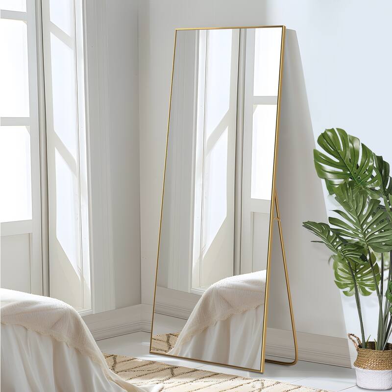 Aluminum Alloy Fine Edge Right Angle Full Length Mirror - 69"x24" - Gold-Rectangular