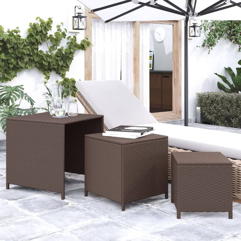 vidaXL Nesting Tables 3 pcs Brown Poly Rattan - 23.6" x 21.3" x 23.6" - Brown