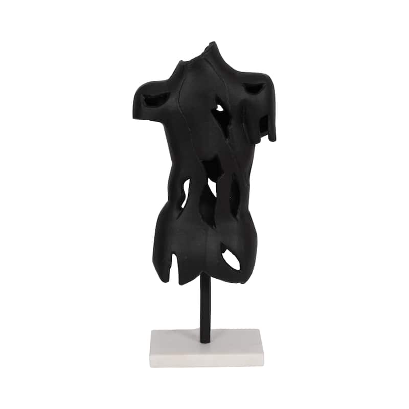 Black Abstract Torso Sculpture on Marble Base - Decorative Objects for Home Decor