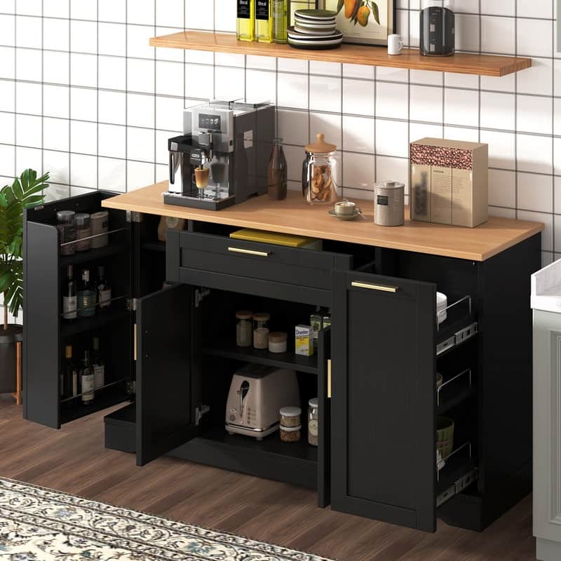 53.7" Kitchen Island Storage with 3-Tier Pull-Out Rack and Adjustable Shelves for Kitchen, Dining Room