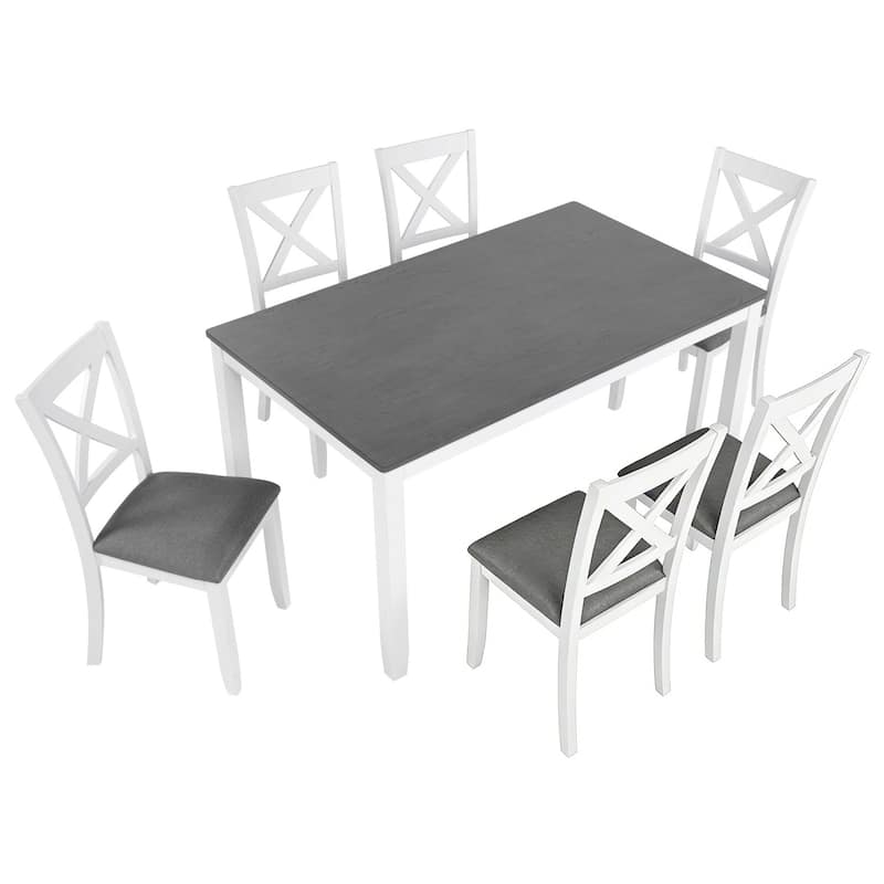 7-Piece Dining Set, 58.5" Wood Dining Table with 6 Padded Chairs