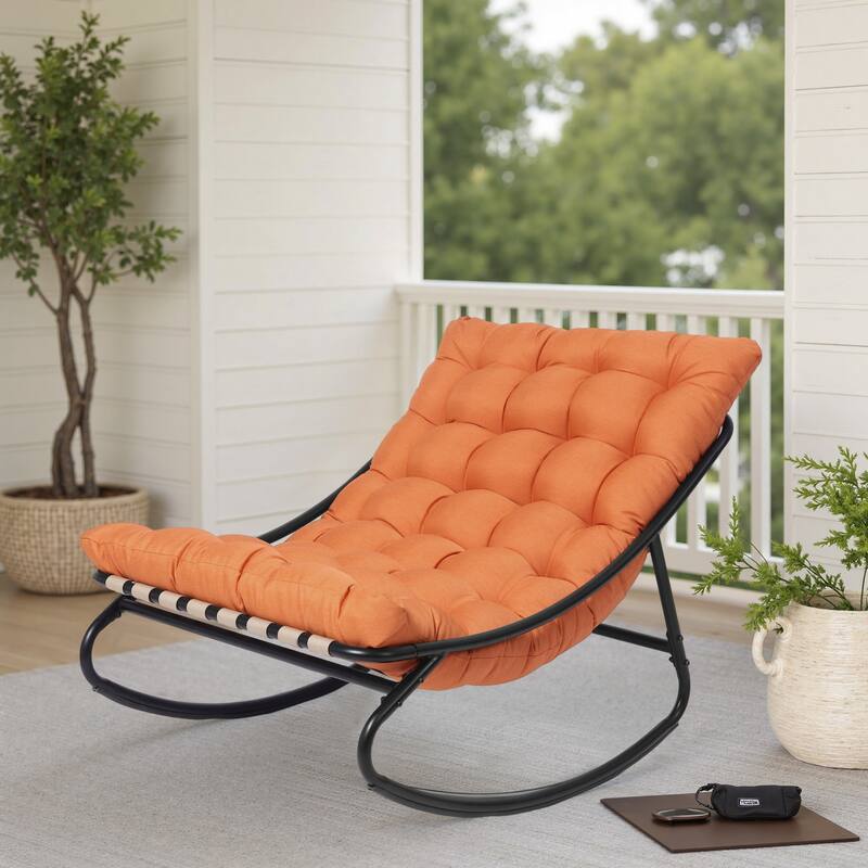 Outdoor Metal Frame Rocking Chair with Water-Resistant Cushions