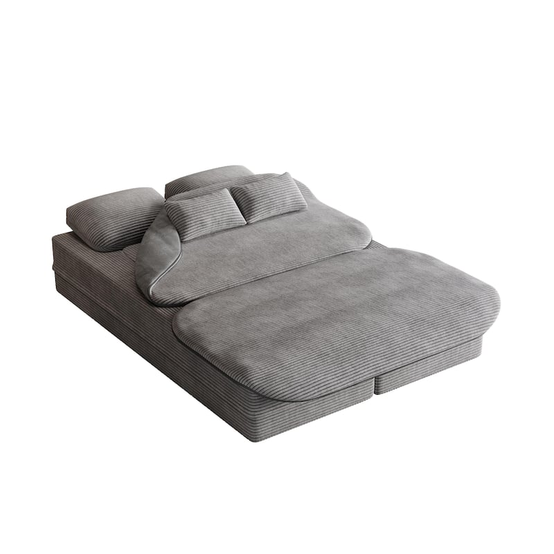 GDFStudio - Lysander Corduroy Foldable Sleeper Sofa Bed with Multi Functional Blanket