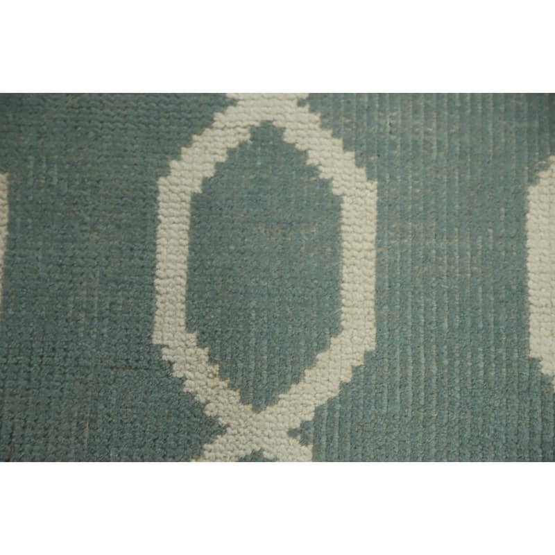 Hand-knotted Modern Wool Grey Geometric Area Rug Oriental Carpet - 8' 0'' X 5' 0''