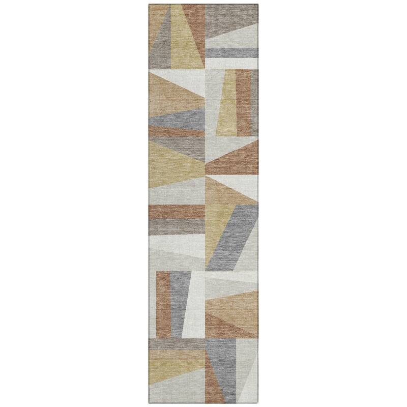 Machine Washable Indoor/ Outdoor Contemporry Mosaic Chantille Rug