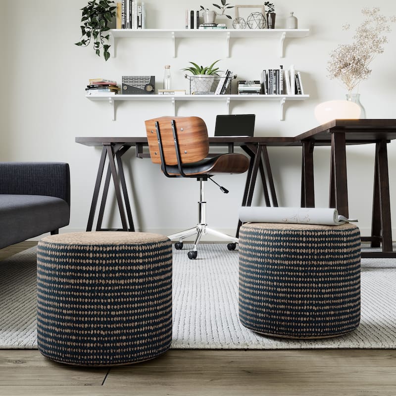 WYNDENHALL Jordi Boho Round Braided Pouf - Natural and Teal
