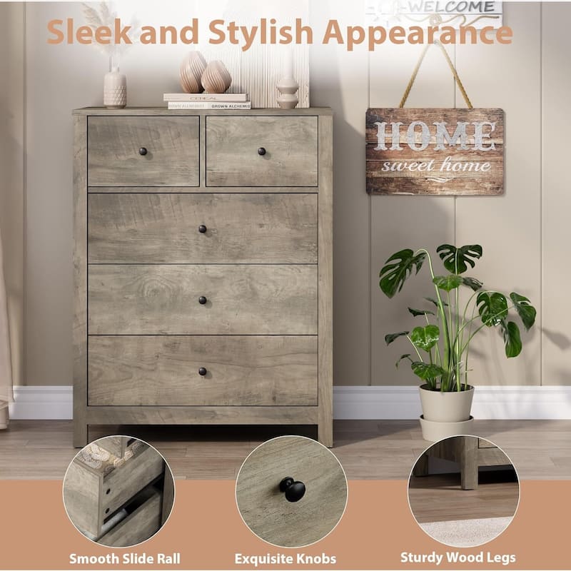 Modern 5 Drawer Dresser for Bedroom, Entryway, Hallway