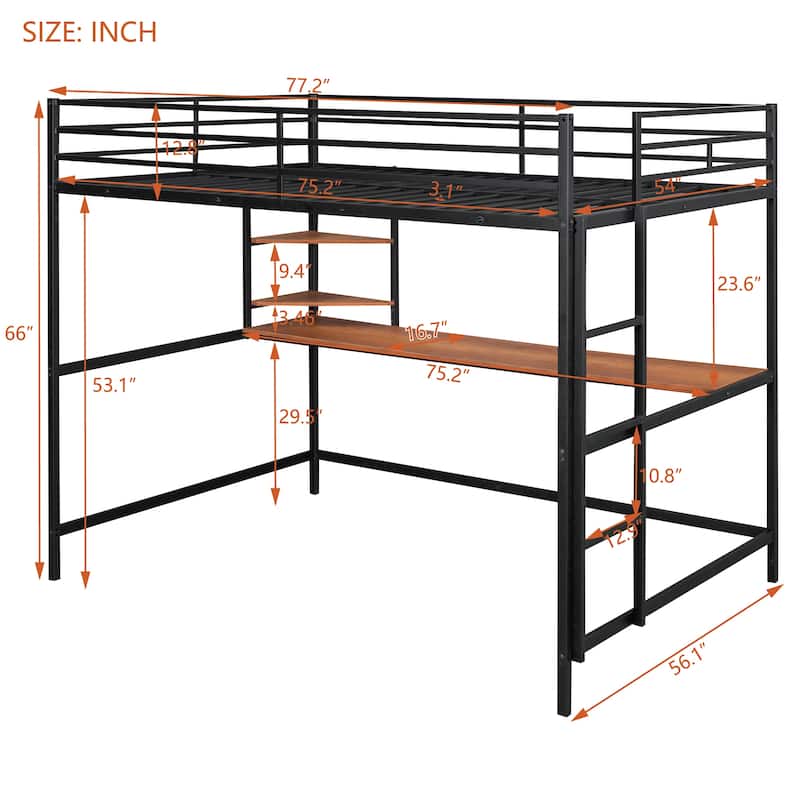 Sturdy Twin/Full Metal Loft Bed with Workstation, Desk, and Shelf, Perfect for Bedrooms or Dorms