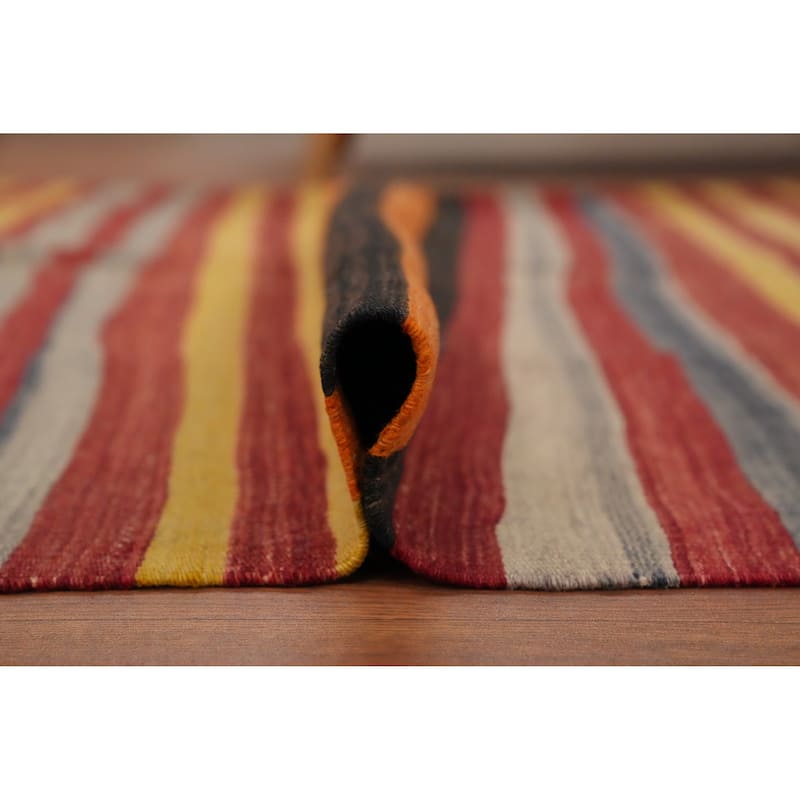 Hand Woven Oriental 100% Wool Carpet Southwestern Geometric Multi-Colored Kilim Runner Rug - 8' 6'' X 4' 5''