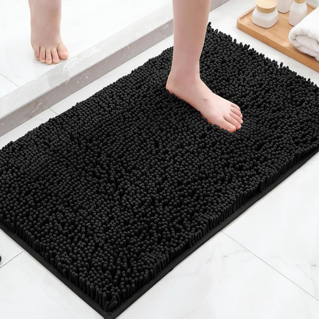 23"x15" - Large Black Soft Cozy Plush Chenille Bath Mat Bathroom Rug