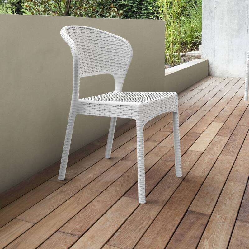 32" White Patio Wickerlook Stackable Dining Chair