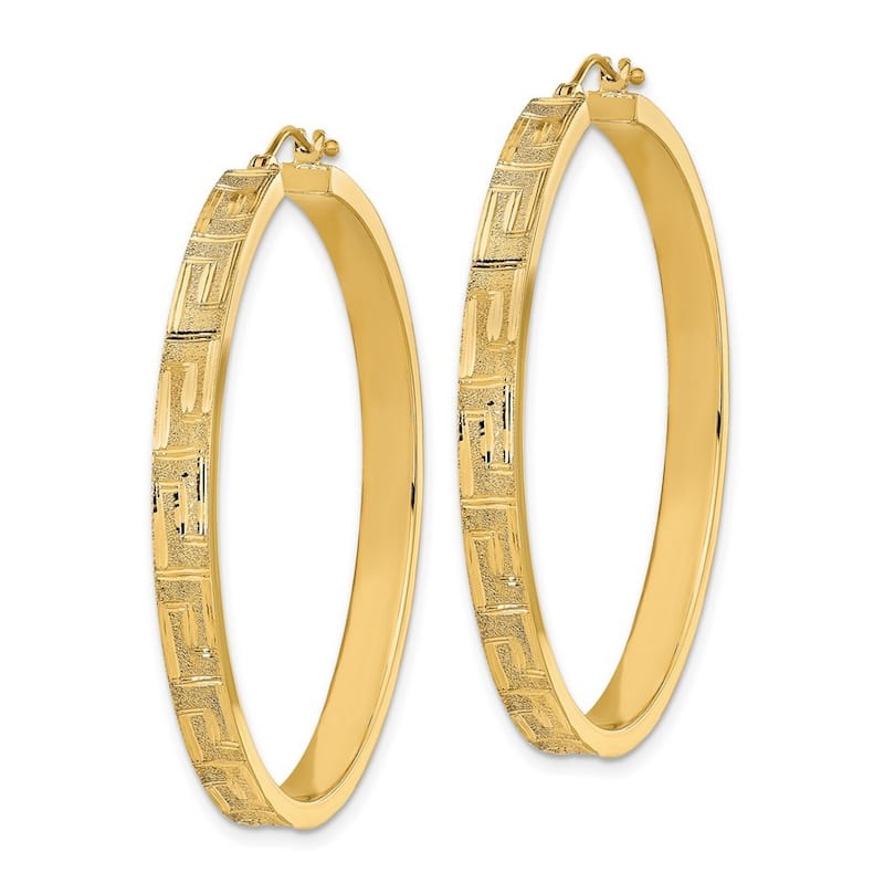 Curata 14k Yellow Gold Satin Greek Pattern Hoop Earrings 46.63x4mm
