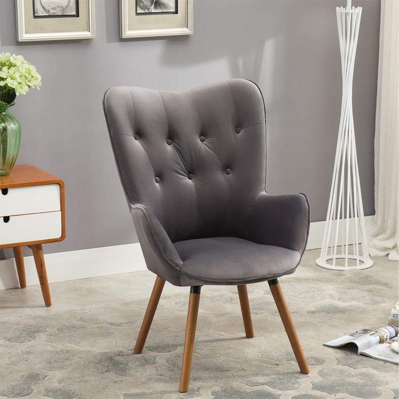 Contemporary Silky Velvet Tufted Button Back Accent Chair - Grey