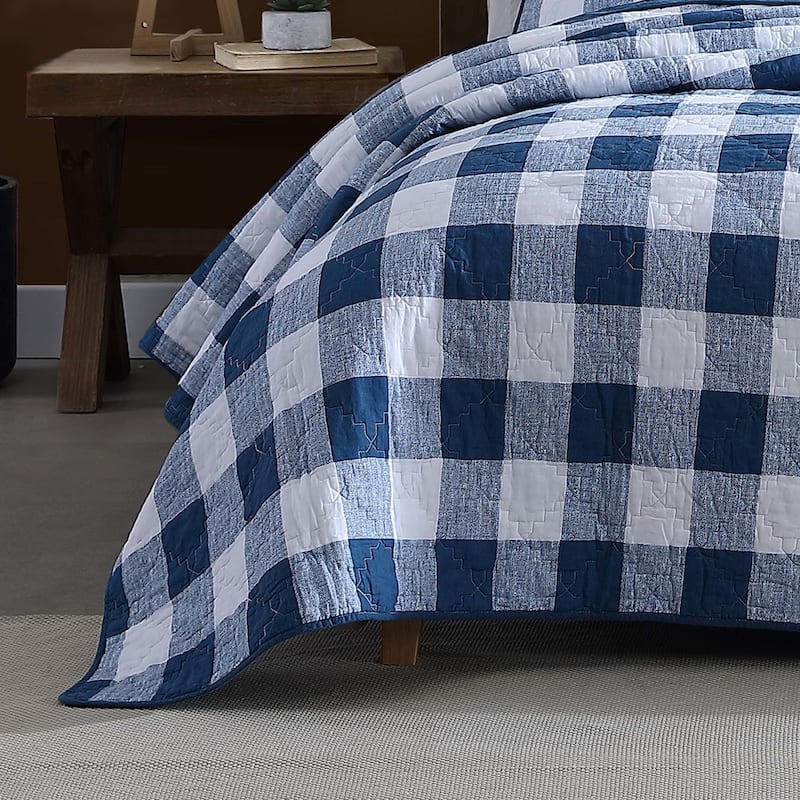 Wrangler Flagstaff Check Blue Cotton Quilt Set