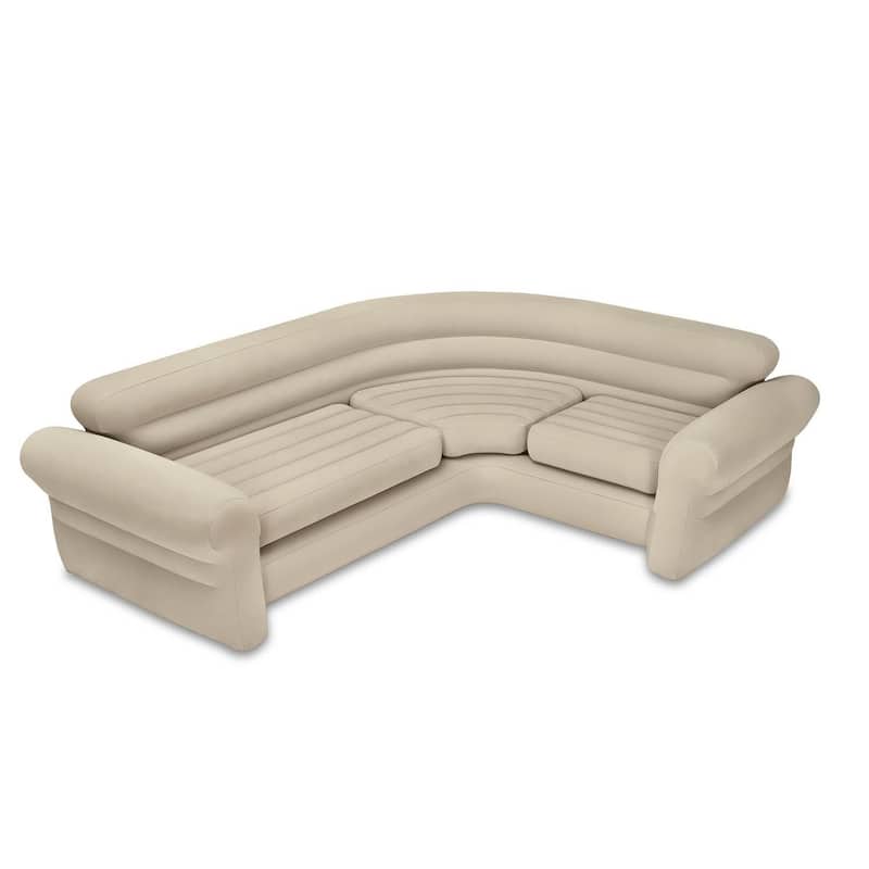 Intex Inflatable Corner Living Room Neutral Sectional Sofa & Lounge Chair Set