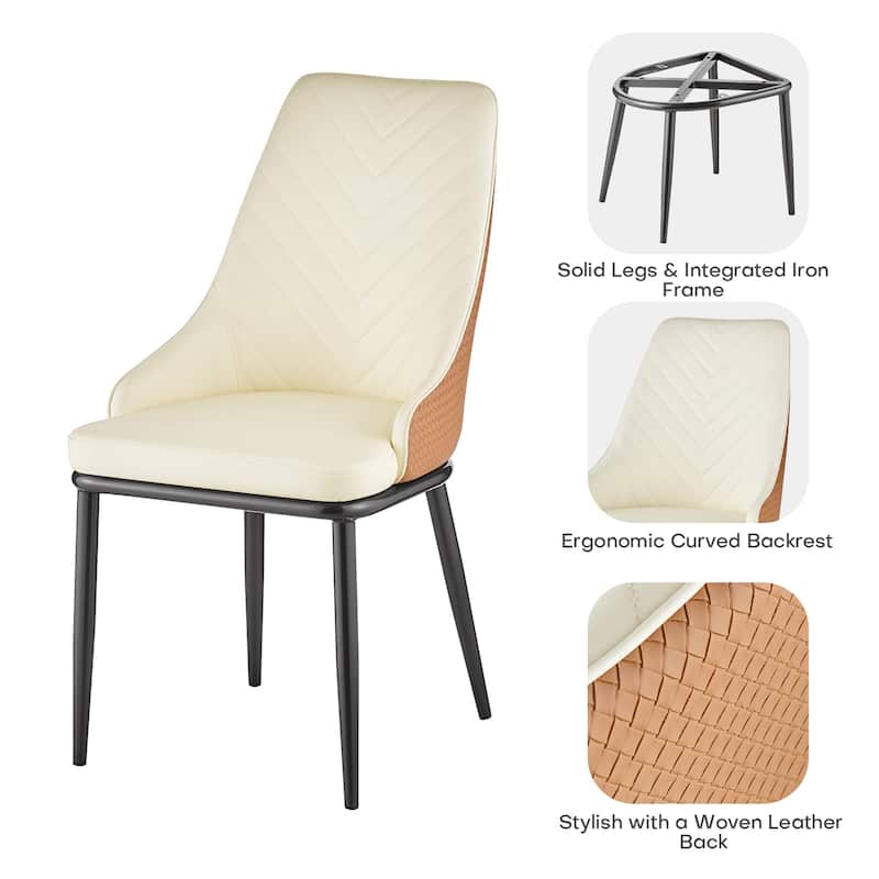 Faux Leather Upholstered Dining Chairs with Woven Back, Set of 2 - 18.11"W x 21.26"D x 36.61"H