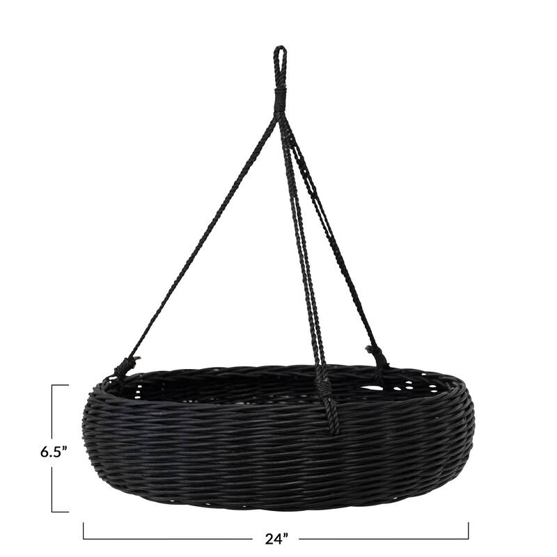 Hand-Woven Hanging Rattan Basket with Jute Rope Hanger - 95% Rattan, 5% Abaca Rope