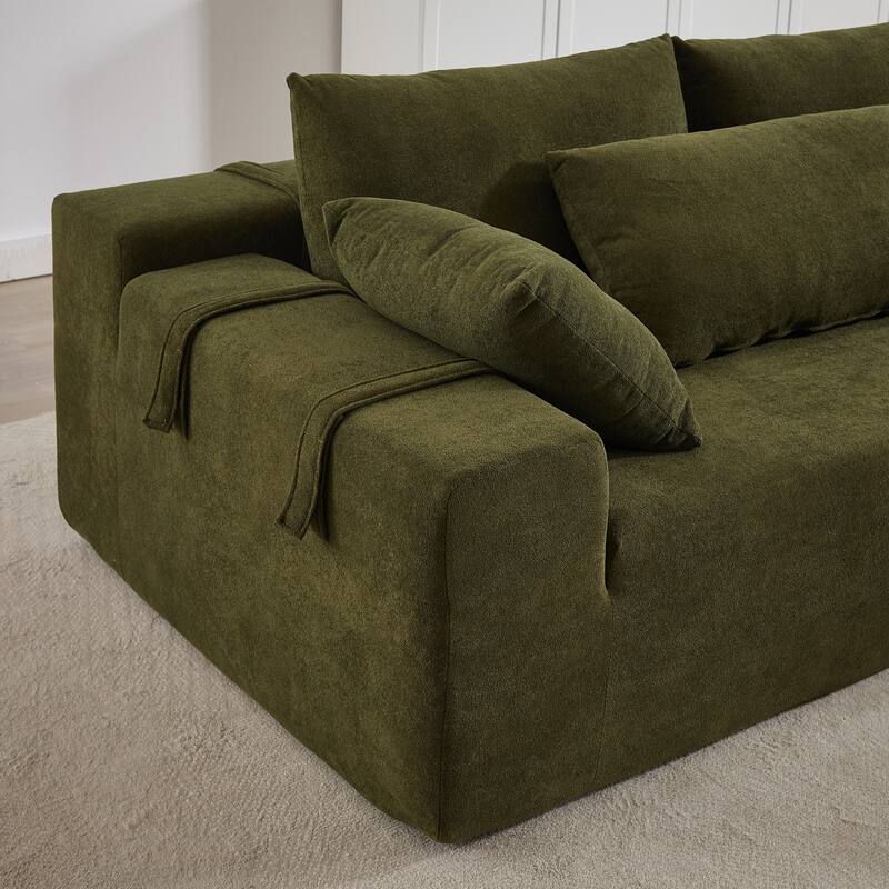 Chenille Upholstered Sectional Daybed Modular Sleeper Couch L Shape Sofa with Chaise Lounge & 6 Pillows for Living Room Loveseat