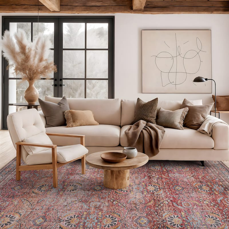 World Rug Gallery Vintage Inspired Machine Washable Non Slip Area Rug - 5' x 7' - Red - Rectangle