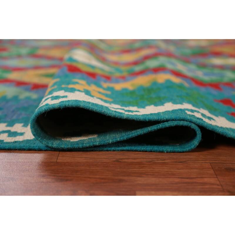 Hand Woven Oriental 100% Wool Carpet Southwestern All-Over Multi-Colored Kilim Area Rug - 8' 2'' X 5' 8''