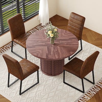 4 Piece PU Padded Dining Chair Set with Round Roman Column Table,Storage Included,Suitable for Restaurants
