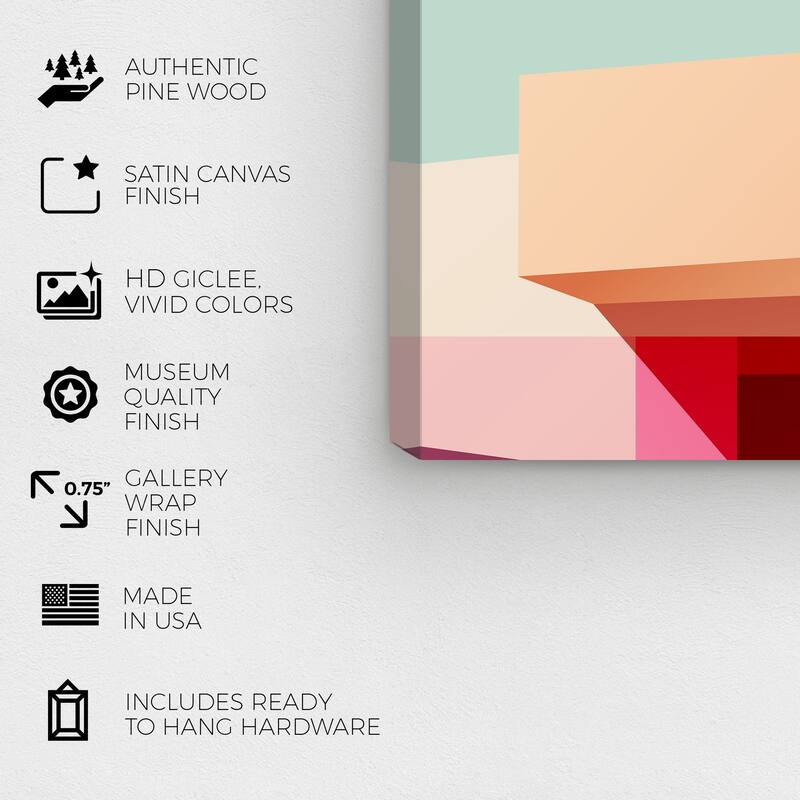 Wynwood Studio Canvas Architecture and Buildings Freeshape Building 13 Green and Pink Mid-Century Modern Wall Art Canvas Print