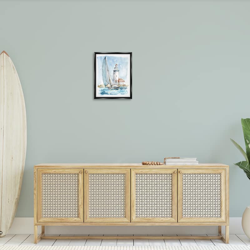 Stupell Nautical Sailboat & Lighthouse Framed Floater Canvas Wall Art by Ethan Harper