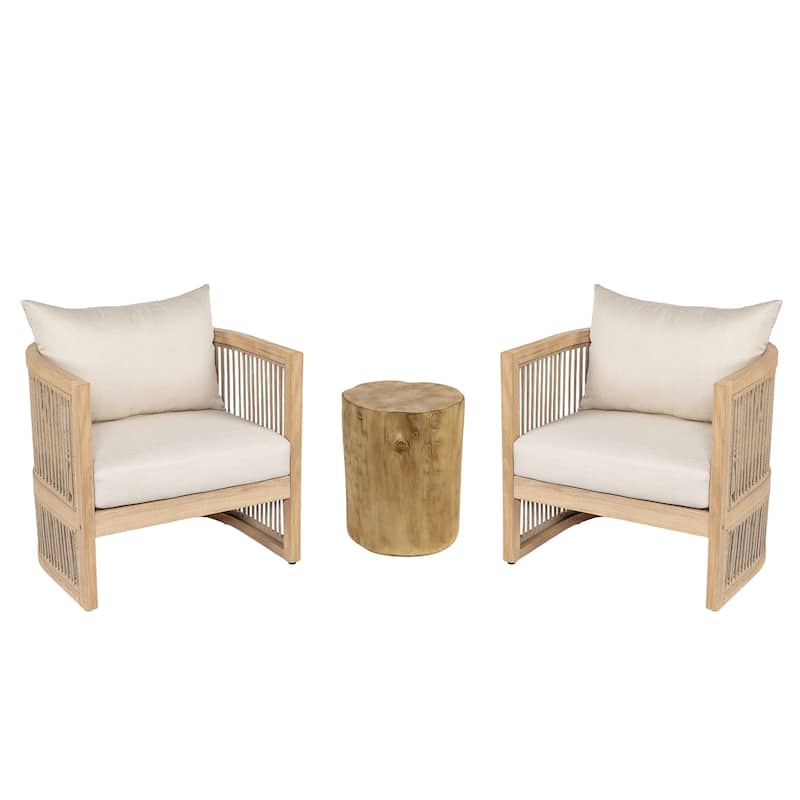 Christopher Knight Home - Ferrocona Outdoor Acacia Wood Club Chair with Cushion（Set of 2）and MGO Side Table Set