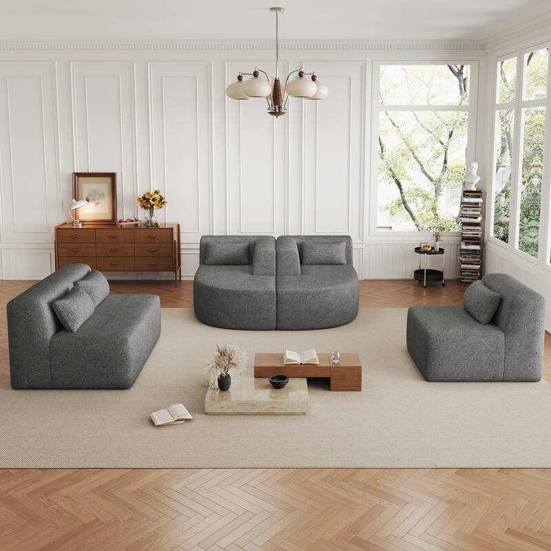 143.7" Polyester Sectional Sofa with 2 Chaise Lounges, Back Pillows