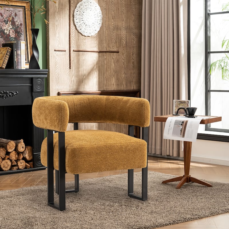 Upholstered Teddy Velvet Accent Chair, Modern Boucle Armchair - Yellow