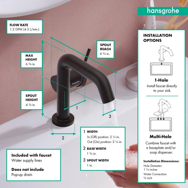 Hansgrohe 73321 Tecturis S 1.2 GPM Single Hole Bathroom Faucet