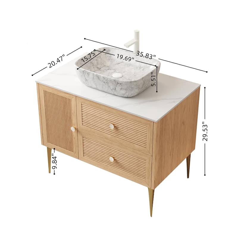 Freestanding Bathroom Vanity with Rectangular Ceramic Basin