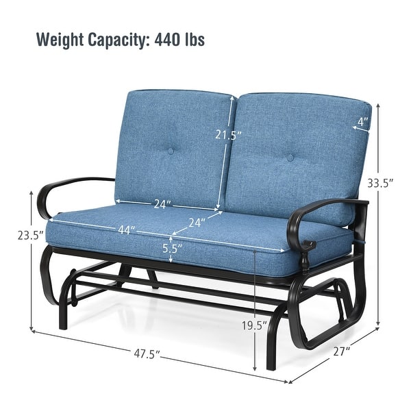 dimension image slide 1 of 4, Costway 2-Person Outdoor Swing Glider Chair Bench Loveseat Cushioned - 47.5'' x 27'' x 33.5''