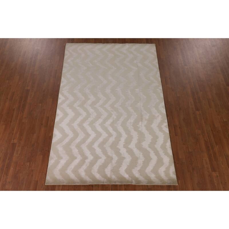 Chevron Style Nepalese Area Rug Hand-Knotted Oriental Wool Carpet - 5'11" x 9'0"