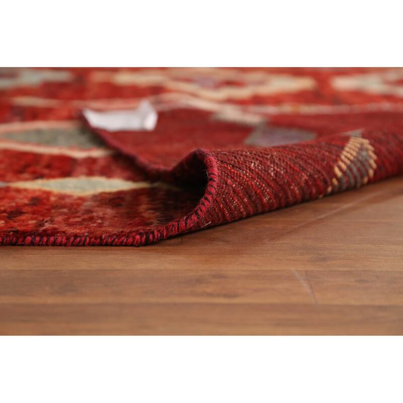 Red Geometric Moroccan Oriental Rug Hand-Knotted Tribal Wool Carpet - 8'1" x 9'9"